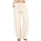 thumbnail image 1 of Pantalones anchos de lino con cintura alta y cordón para mujer: pantalones elásticos tipo palazzo para yoga, ideales para llevar con ropa informal, 1 of 7
