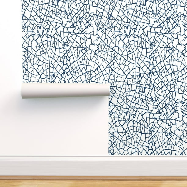 Removable Water Activated Wallpaper Blue And White Crackle Powder Room Navy Walmart Com Walmart Com