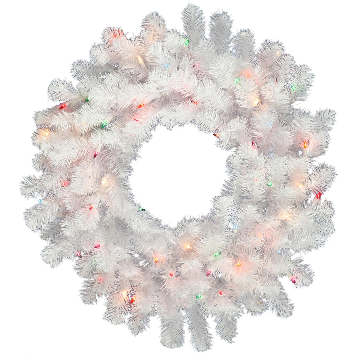 24 Pre Lit Crystal White Artificial Christmas Wreath Multi Led Lights Walmart Com Walmart Com