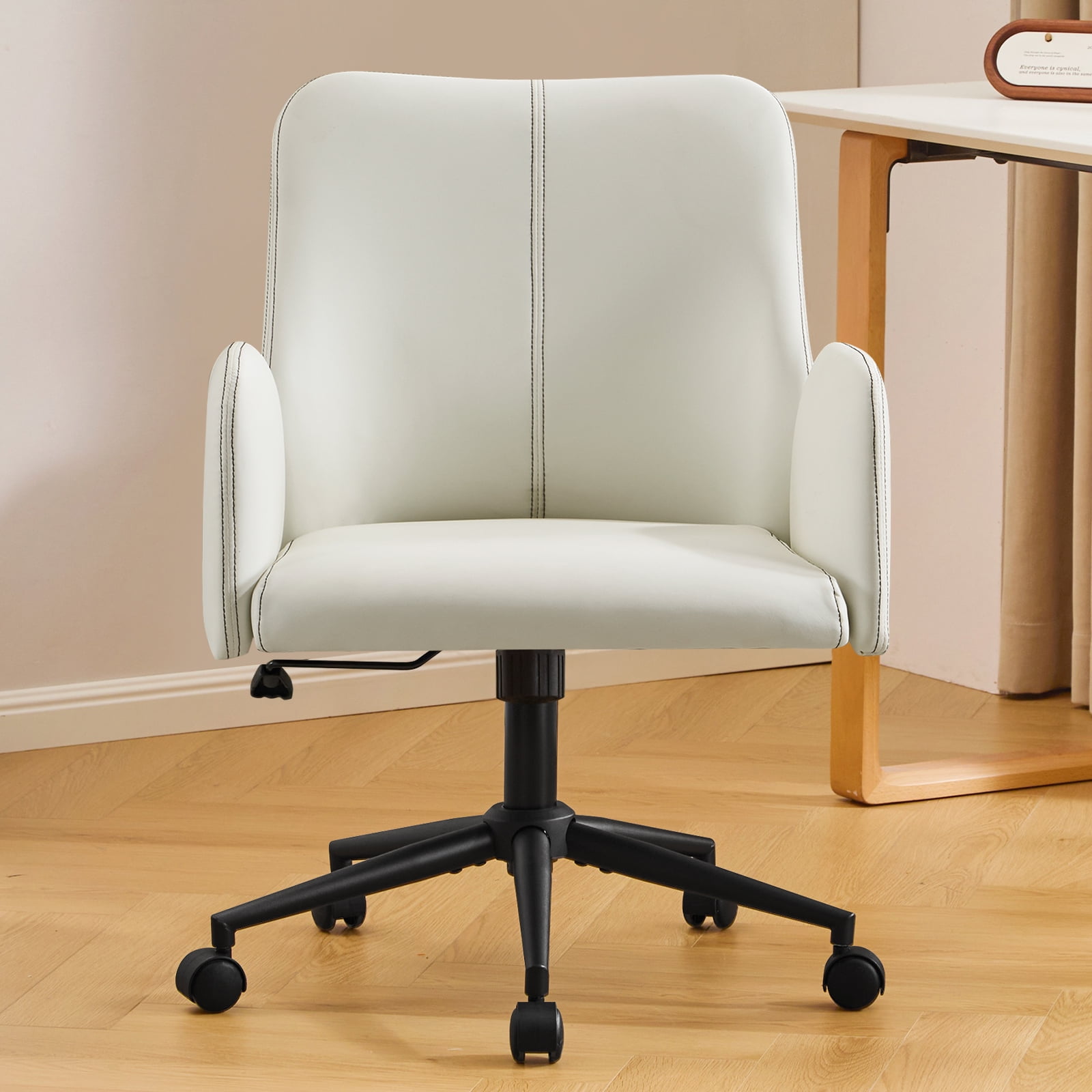 Modern Home Office Desk Chair, Faux Leather Ergonomic Desk Chair with Adjustable Height, Rolling Swivel Computer Chair, Mid-Back Armchair Task Chair for Office, Study Room, Black