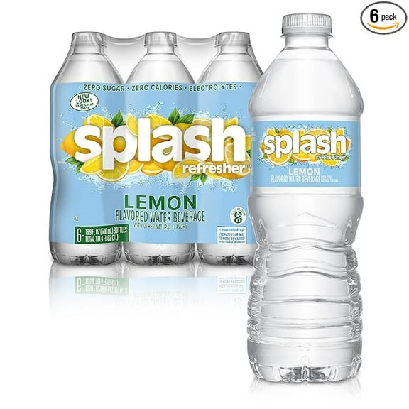 Splash Refresher Lemon Flavored Water, 16.9 Fl Oz, Plastic Bottle Pack of 6