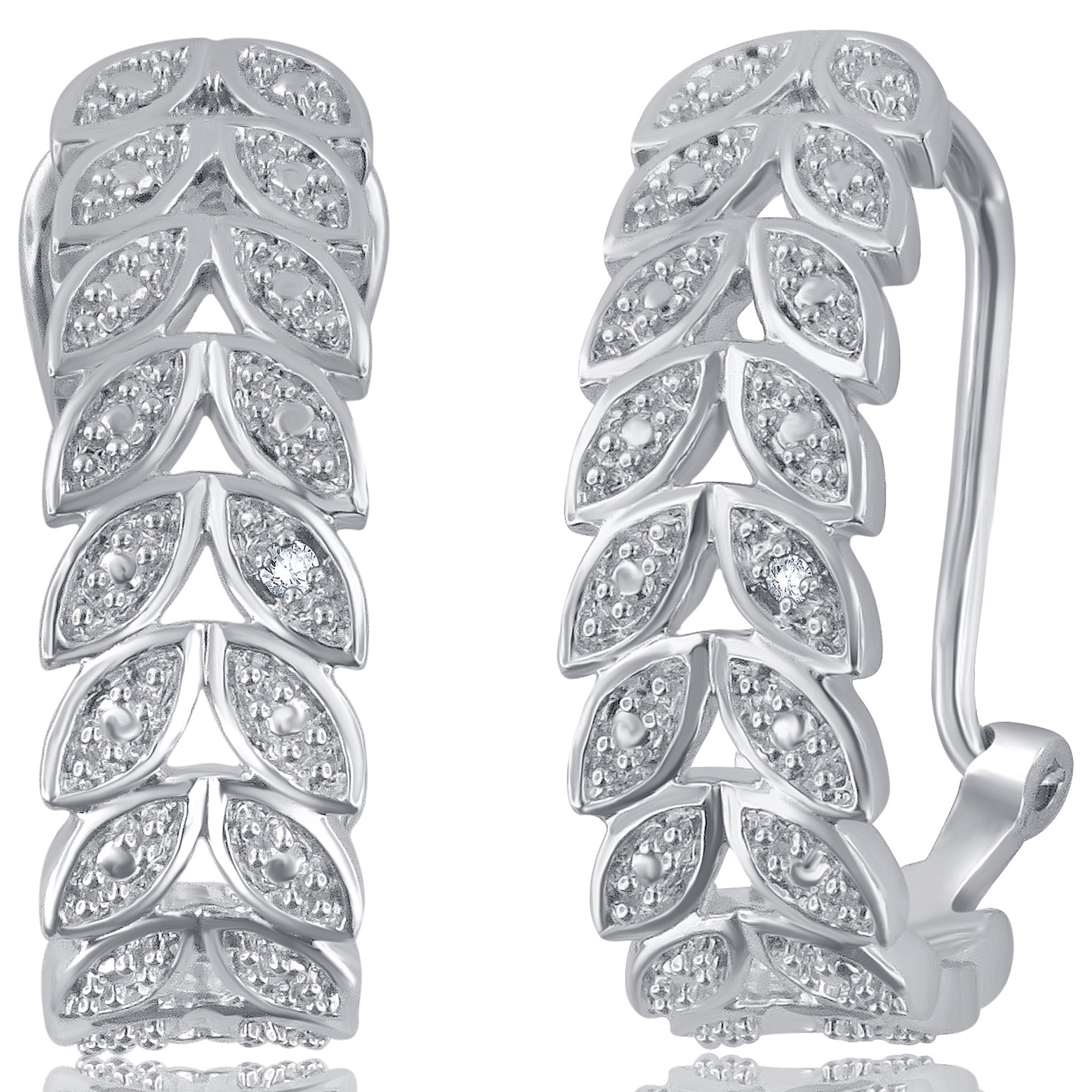 Arista Diamond Accent Silvertone over Brass Leaf Hoop Earrings.