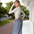 thumbnail image 3 of Women's Long Sleeve Cropped Crew Neck Top - Large, Ivory, 3 of 7