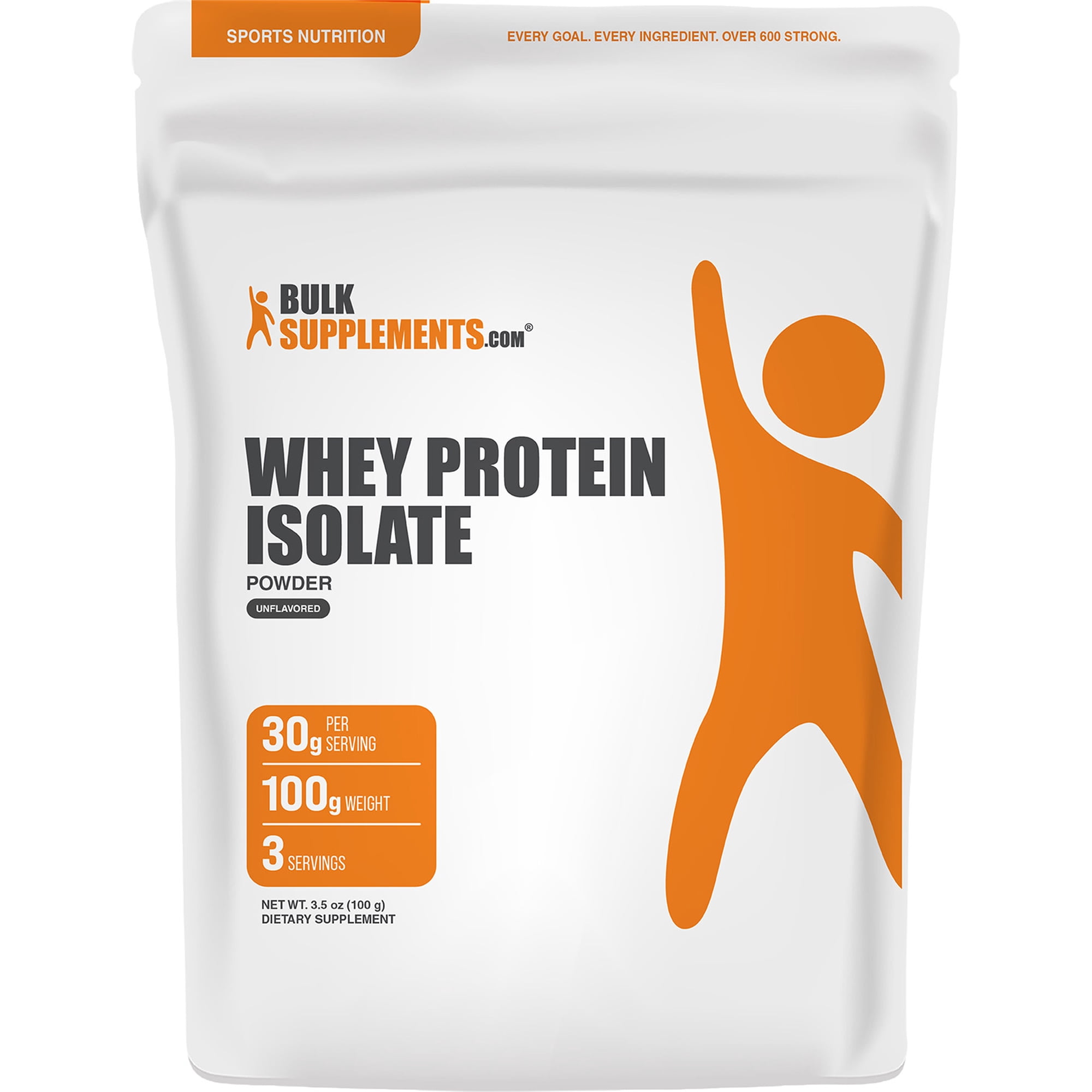 BulkSupplements Whey Protein Isolate Powder - 90%, Whey Protein Supplement, with BCAAs - Unflavored, 100g (3.5 oz)