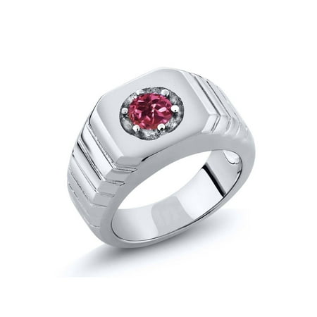 Pink Tourmaline Mens Ring - 0.50 Ct Round Pink AAA Tourmaline AAA 925 Sterling Silver Men's Solitaire Ring