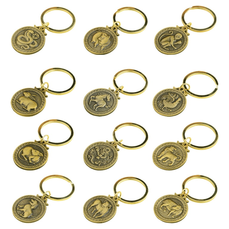 Zodiac Keychain Chinese Key Charms Sign Pendant Purse Holder Shui Feng Ring  Charm Handbag Decoration Bag Fortune Car 