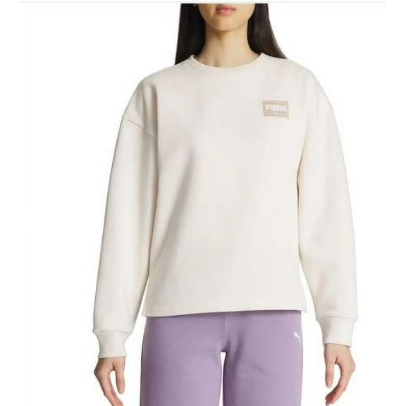 PUMA Women's Fleece Crewneck Sweatshirt Badge (Tan, S)