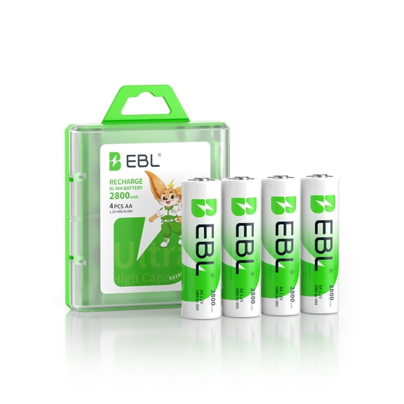 EBL 4-Pack AA Rechargeable Batteries 2800mAh Ni-MH Double a Batteries