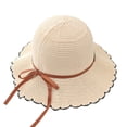 thumbnail image 5 of Fewfanhot Women Scalloped Wide Brim Straw Bucket Hat, UPF Sun Protection Foldable Beach Fisherman Hat with Fabric Ribbon Bow, 5 of 5