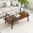 thumbnail image 2 of Rectangular Coffee Table, Metal Legs Tempered Glass Tabletop Narrow Rectangle Cocktail Table, 2 of 8