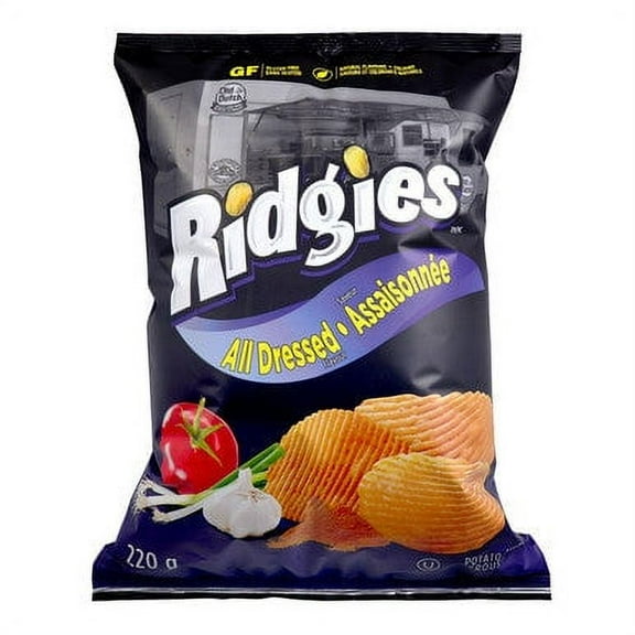 Ridgies All Dressed Gluten Free Potato Chips, One Large Bag, {Imported from Canada}