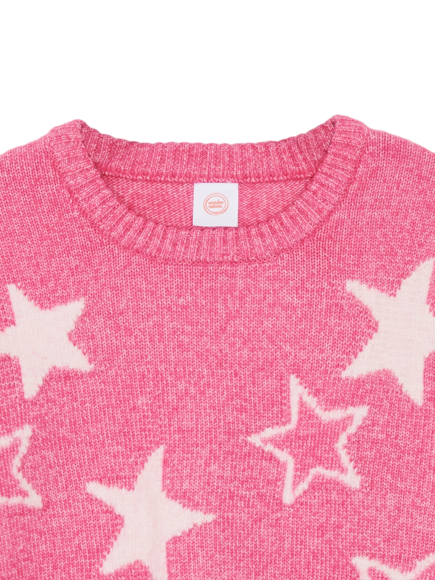 Wonder Nation Girls Novelty Feather Yarn Star Icon Sweater, Sizes 4-18 & Plus