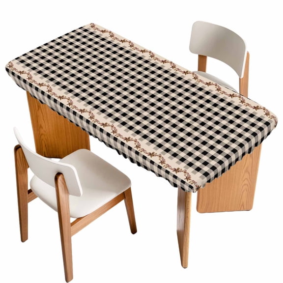 Western Texas Star Retro Table Cloths for 3 Foot Rectangle Tables, Country Vintage Black Beige Plaid Patio Waterproof Elastic Fitted Tablecloths, Washable Rectangular Table Cover for Camping