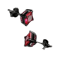 Aishvi Jewels 4 Ct Princess Cut Lab-Created Ruby Women's Stud Earrings 14K Black Gold Plated Sterling 925 Silver