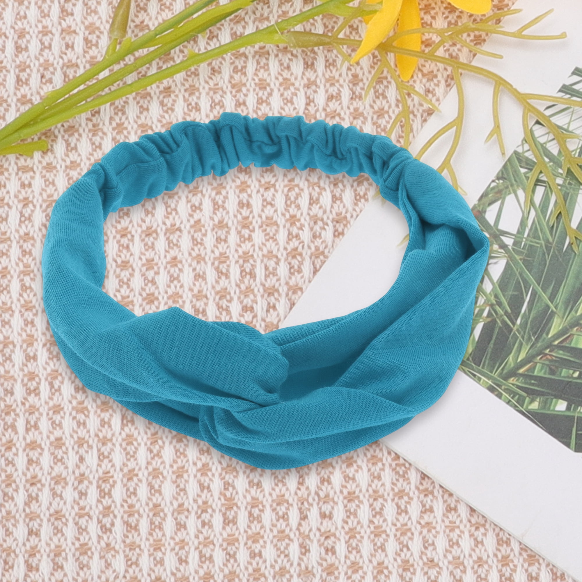 Unique Bargains Stylish Simple Solid Elastic Cross Headwrap Light Blue