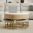 thumbnail image 2 of 31.5" Round Lift-Top Coffee Table, Modern Coffee Table Set with 3 Ottomans and Hidden Storage Compartment for Living Room and Office (Natural+White), 2 of 9