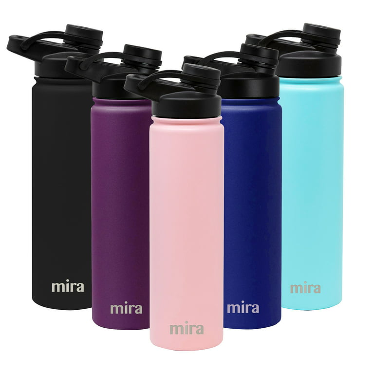 Mira 40 oz Stainless Steel Vacuum Insulated Wide Mouth Water Bottle - 2 Caps - Thermos Keeps Cold for 24 Hours, Hot for 12 Hours - Double Wall Hydro