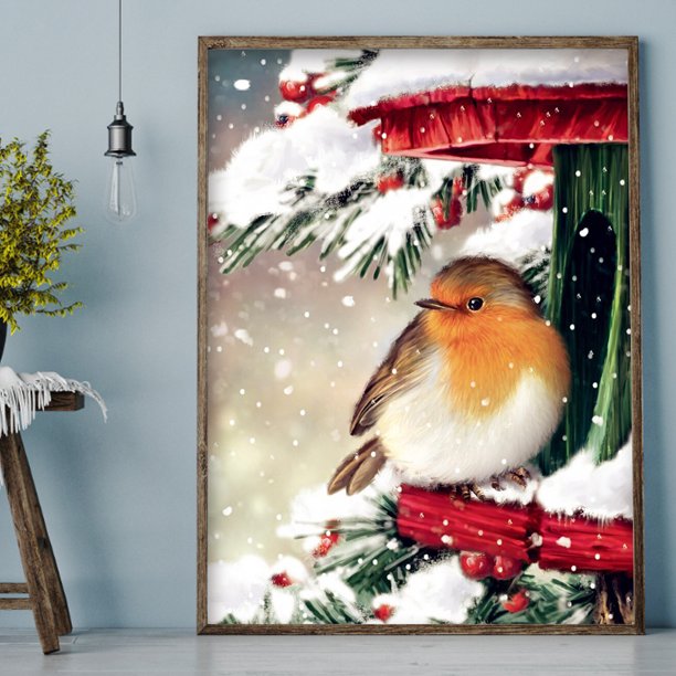 Cuadros Decorativos 5D redondo completo diamante pintura DIY Navidad nieve pájaro sala de estar decoración Ndcxsfigh Nuevos Originales