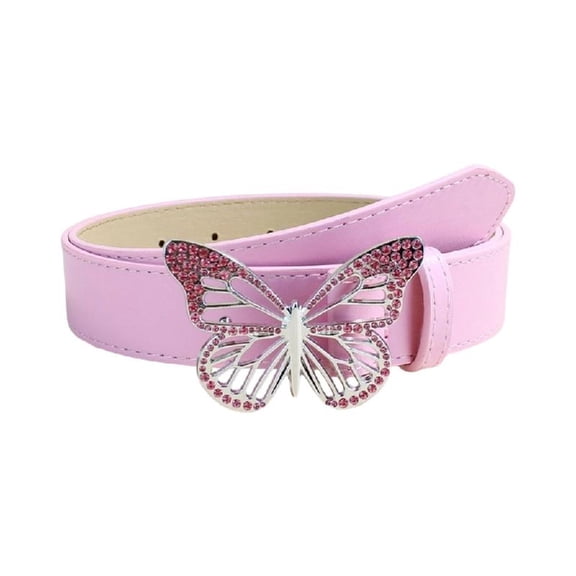 Stylish PU Leather Waist Belt Feature Sparkling Butterfly Rhinestones Buckle