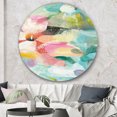 thumbnail image 3 of Designart 'Handpainted Abstract Flowers in Blue and Pink' Traditional Metal Circle Wall Art, 3 of 3