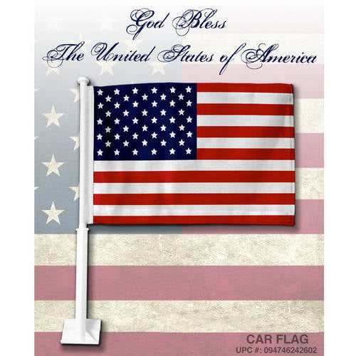 American Two-Sided Car Flag, 11 x 14 with 19 Pole by Rico Industries
