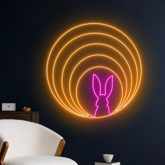Handmadetneonsign Rabbit Neon Sign, Rabbit Hole Led Sign, Happy Easter Neon Light, Room Wall Decor