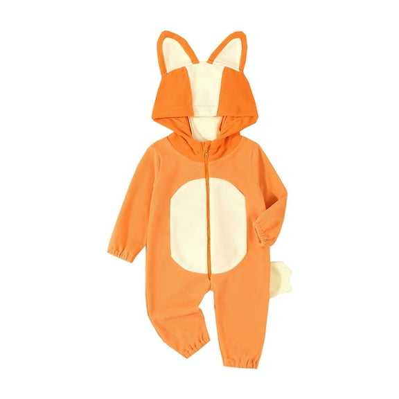 Michellecmm Baby Halloween Animal Costume Cute Zipper Fox Jumpsuit with Tail for Toddler Cosplay Party Holiday Outfit
