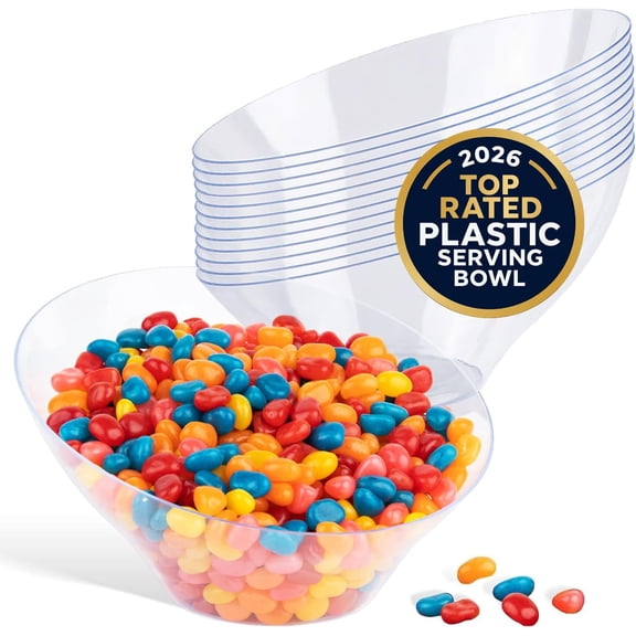 Stock Your Home 20oz Clear Plastic Serving Bowls (12 Pack) – Disposable Medium Snack & Candy Bowls for Parties, Buffet, Chips, Popcorn & Salad Bar