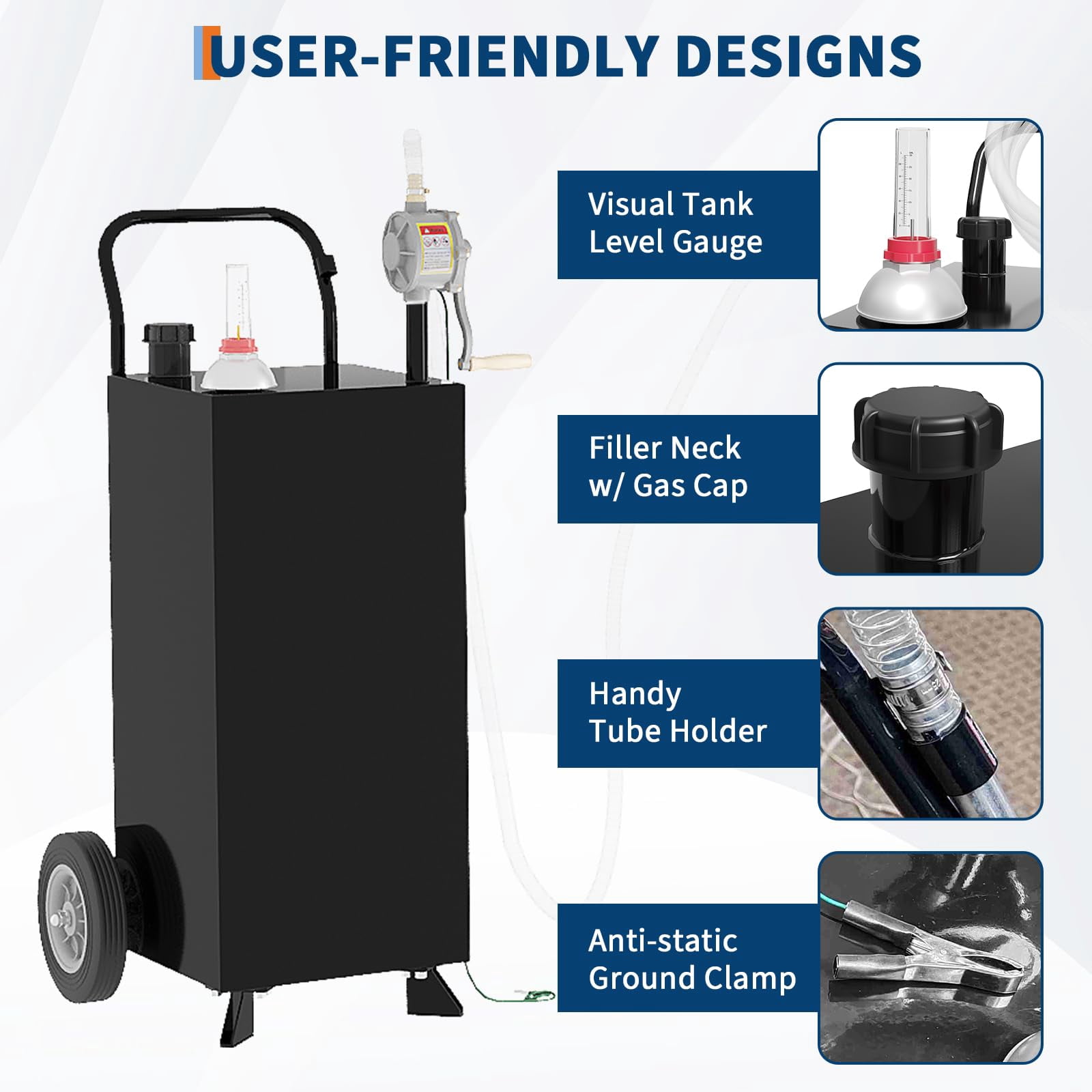 Luku 30 Gallon Fuel Caddy,Fuel Storage Tank with Manual Transfer Pump,Gasoline Diesel Fuel Container for Cars,Lawn Mowers,ATVs,Boats,More,Black