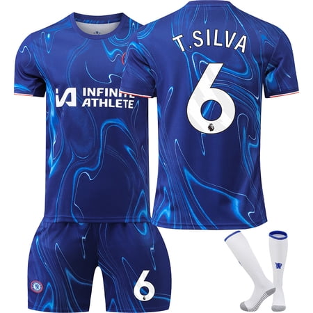 24/25 Chelsea Home Soccer Activewear No.6 T.Silva Fans Training Football Jerseys Kits For Kids And Adult