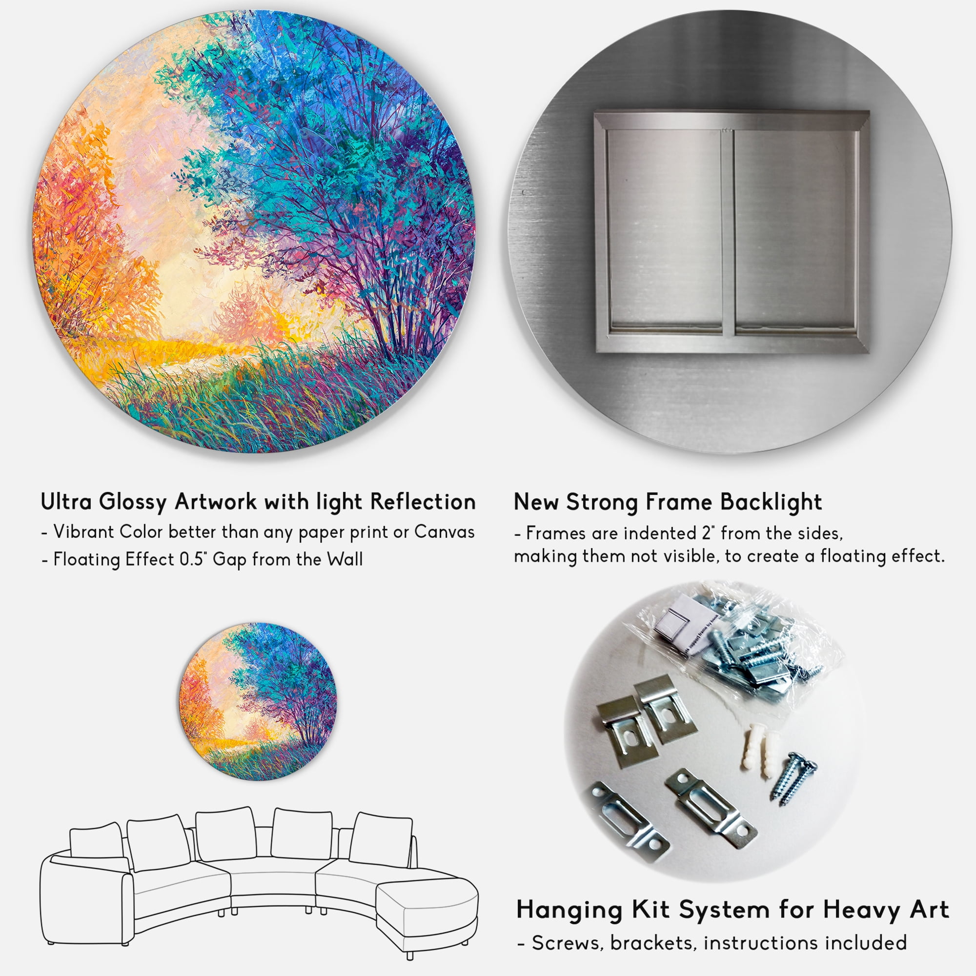 Designart 'Sunset In Autumnal Forest Landscape' Traditional Circle Metal Wall Art 36x36 - Disc of 36