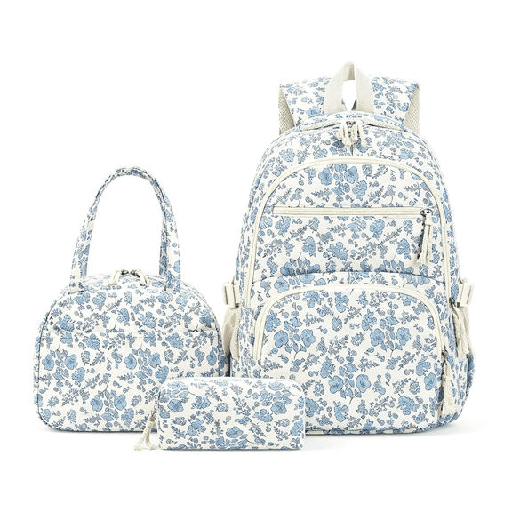 GASTROPOD Cute Floral Backpack Coquette Quilted Back Pack 3Pcs Fashionable Cute Backpacks Daypack