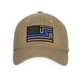 thumbnail image 2 of American Thin Blue Red Line Redesigned Support Serviceman Flag Baseball Hat Cap (Thin Blue Line, Khaki Hat), 2 of 5