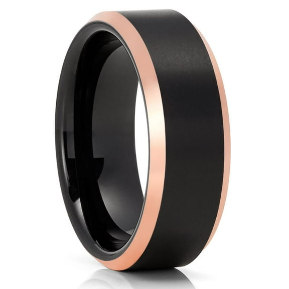 Rose Gold Tungsten Ring,Engagement Ring,8mm Wedding Ring,Black Tungsten Ring,Anniversary Ring,Brush Wedding Ring