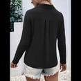 thumbnail image 4 of Camisetas de Mujer con Botones, Mangas 3/4, Cuello en V, Camisetas Casuales de Verano para Mujer Negro S, 4 of 7