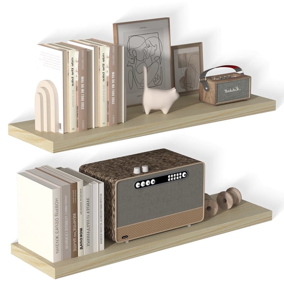 Dumekko 12 Inch Deep Floating Shelves for Wall, 40" W x 12" D x 1.2" H 2 Pack Floating Shelves Large Storage Space Wall Mount Shelf for Living Room, Kitchen, Bathroom, Oak