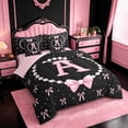 thumbnail image 2 of meiyoeat Bowknot Letter Print A 7 Pieces Full Size Bedding Sets For Girls,Girly Pink Bow Full Size Bed in a Bag For Kids,Pink Reversible, 2 of 7