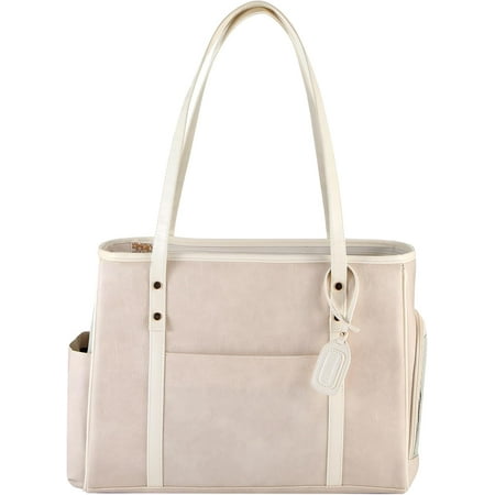 Fashion Dog Carrier Purse  Premium Leather Cat Carrier Bag  Airline Approved Soft Sided Pet Travel Tote Bag with Pockets Beige