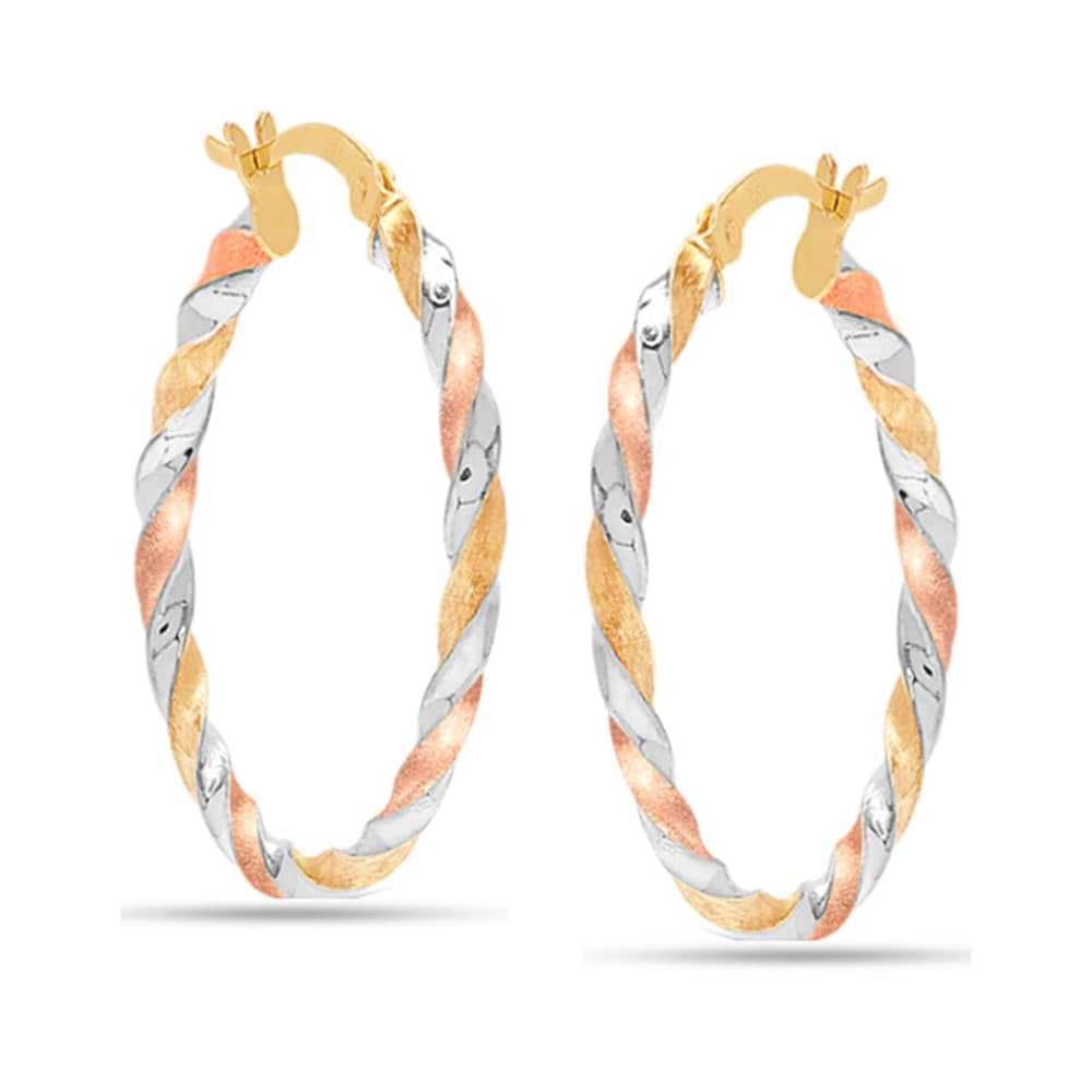 LeCalla 925 Sterling Silver Hoop Earrings Three-Tone Click-Top Light-Weight Italian Design 14K Gold-Plated Medium Earrings for Women 30MM