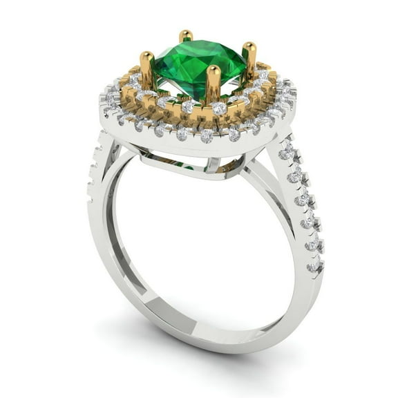 1.615 ct Round Cut Simulated Emerald Halo Engagement Ring for Women in 18K White/Yellow Gold