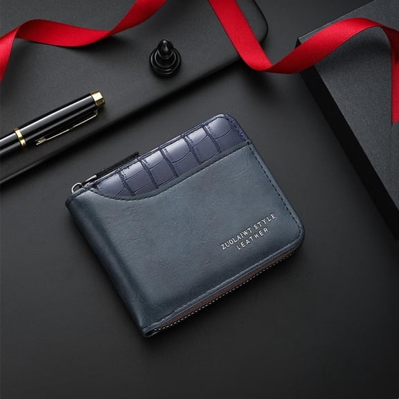 Vintage Men's Short Wallet PU Leather Zipper Folding Wallets Splicing Stone Pattern Large Capacity Coin Purse Multi Card Holder