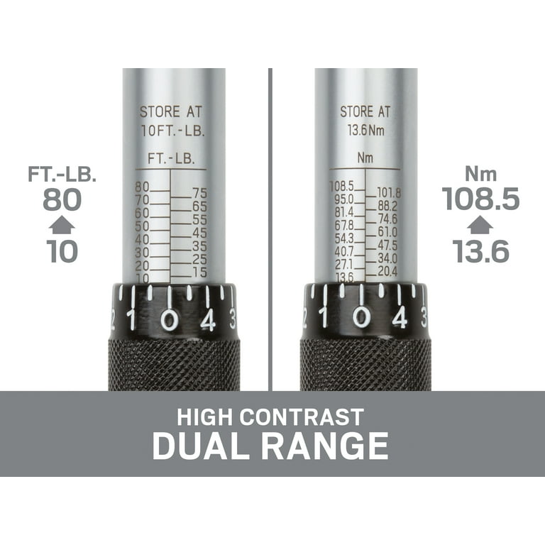Tonkun TEKTON 3/8 Inch Drive Micrometer Torque Wrench (10-80 ft.-lb
