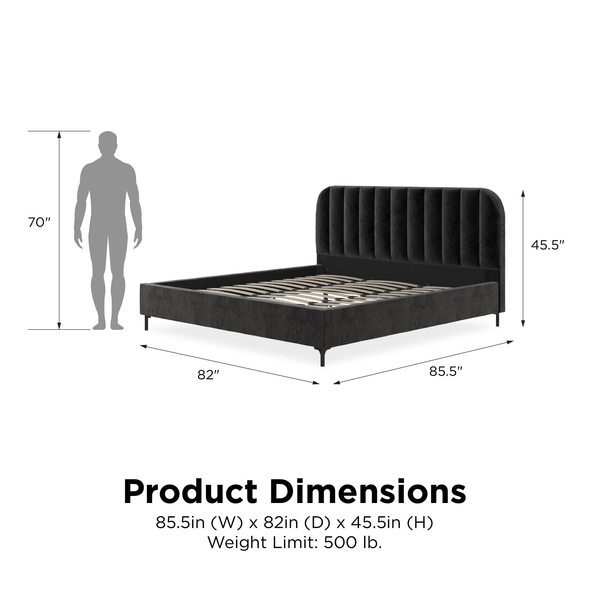 DHP Callie Upholstered Platform Bed, King, Black Velvet