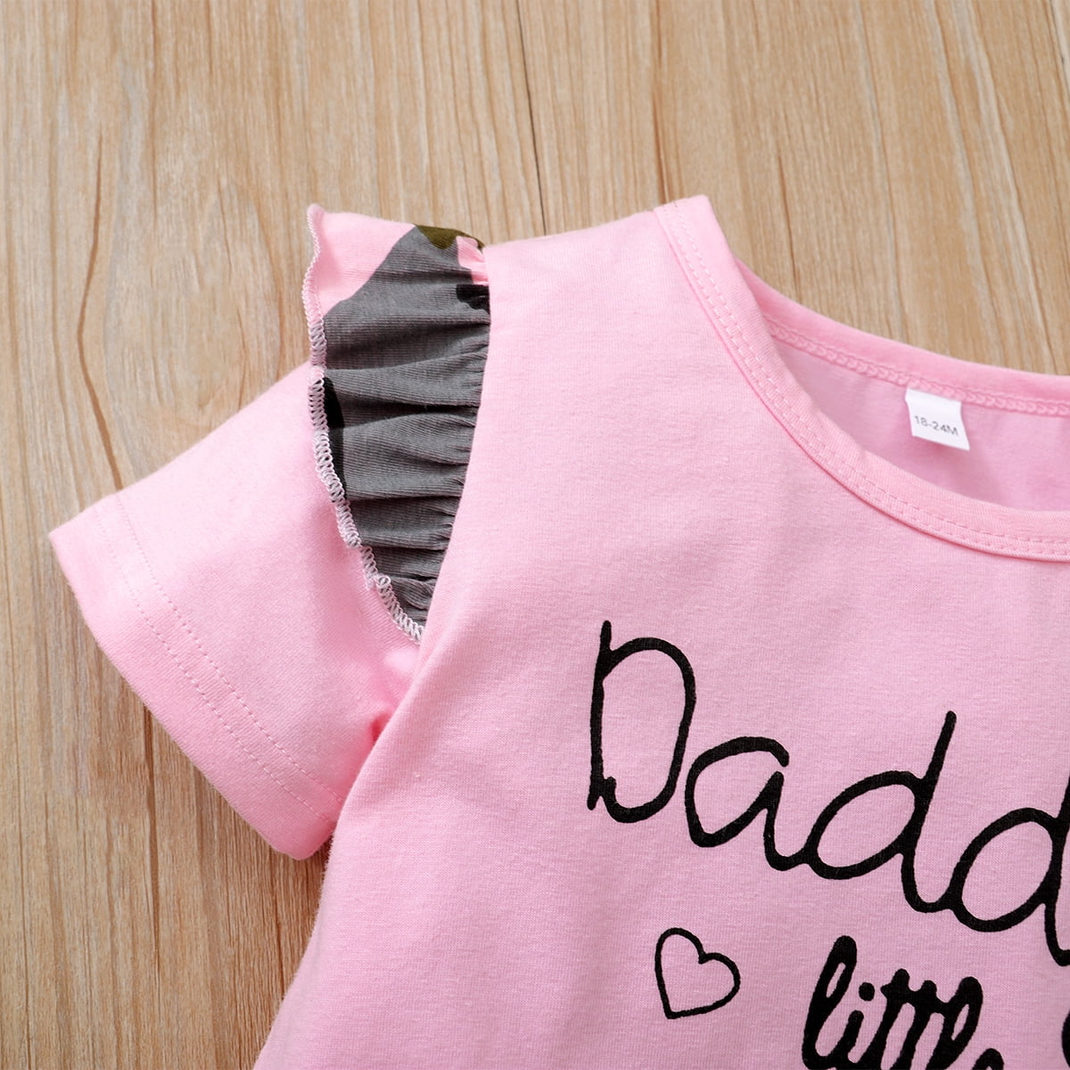 5T Kids Girls Clothes Little Girls 2PCS Outfits 5-6 Years Girls Letter Print Short Sleeve Top Camouflage Pants Set Pink