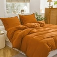 thumbnail image 4 of Move Over Burnt Orange Duvet Cover Set King Terracotta Bedding Sets Ball Fringe Pattern Washed Microfiber No Filling, 4 of 8