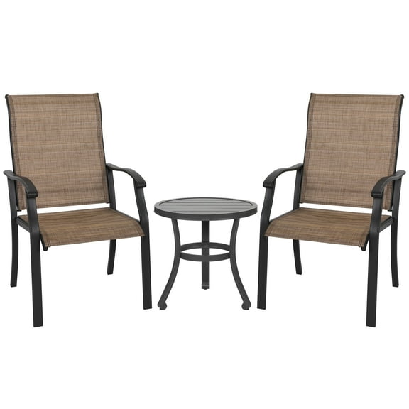 Nuu Garden 3 Piece Outdoor Iron Patio Bistro Furniture Set, Textilene Chair, Balcony, Backyard, Porch, Black and Brown