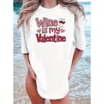thumbnail image 1 of Camiseta estampada de San Valentín, top informal de cuello redondo para mujer con el lema "El vino es mi Valentín", de punto, largo regular, ideal para todas las estaciones., 1 of 7