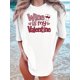 thumbnail image 1 of Camiseta estampada de San Valentín, top informal de cuello redondo para mujer con el lema "El vino es mi Valentín", de punto, largo regular, ideal para todas las estaciones., 1 of 7