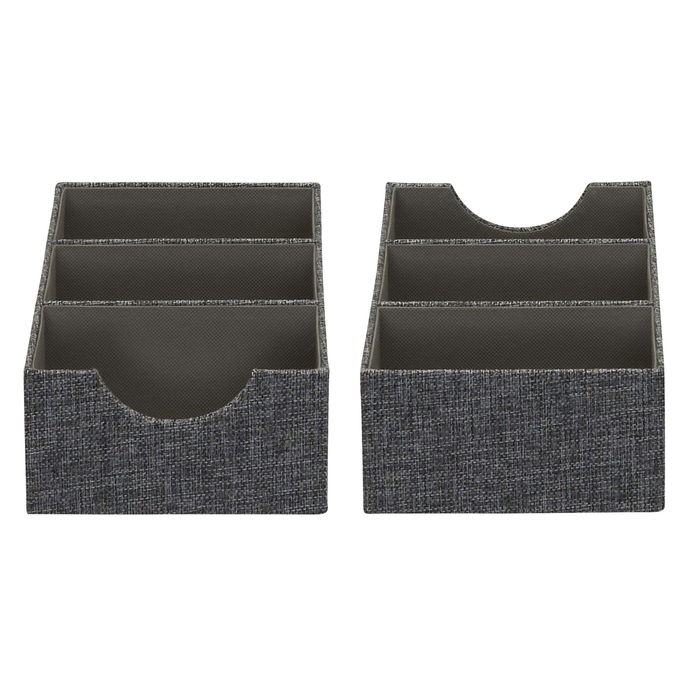 Household Essentials 3-Compartment Drawer Organizers, Pack of 2, Sturdy Chipboard Base with Soft Polyester Linen Covering, Fashionable Organization Solution, 3” H x 6” W x 12” D, Graphite Linen
