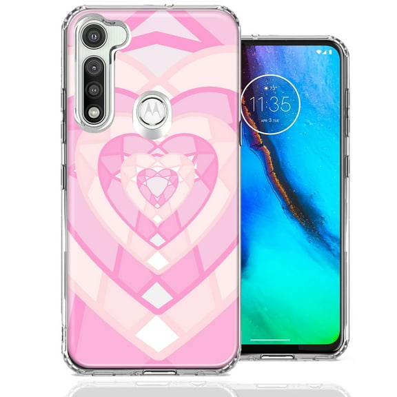 MUNDAZE For Motorola Moto G Fast Pink Gem Hearts Design Double Layer Phone Case Cover